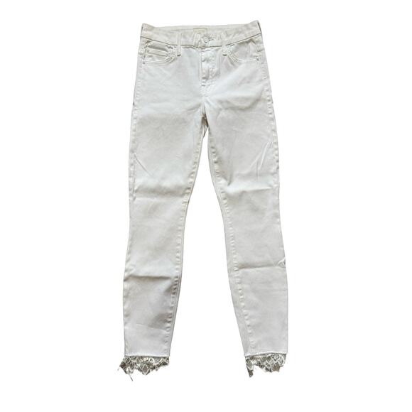 Mother High Waisted Looker Ankle Fray Jeans Glass Slipper White Lace Trim Sz 25 - Picture 2 of 10